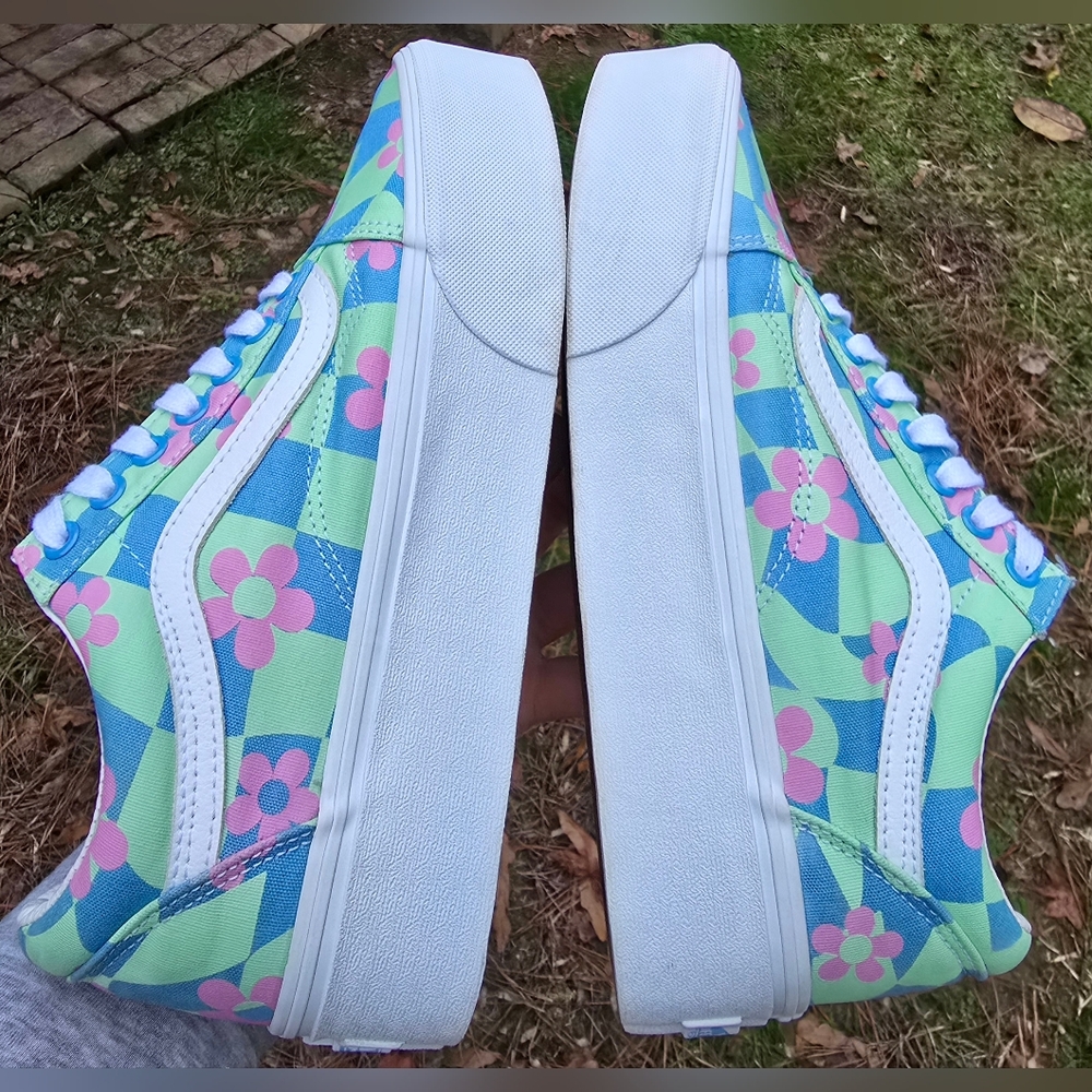 Unisex Sz 7.5 Men's/9.0 Women's VANS OLD SKOOL STACKED CHECKERED FLORAL Platform - Picture 4 of 7